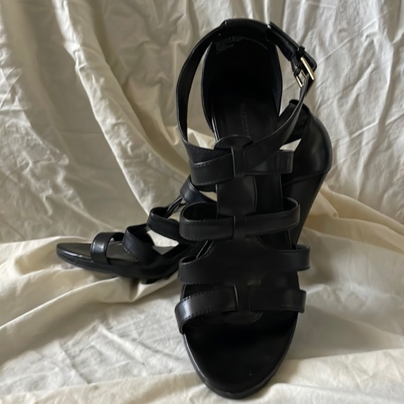 FRANCO FORTINI BLACK LEATHER HEELED SANDALS SIZE 8 - Picture 1 of 10